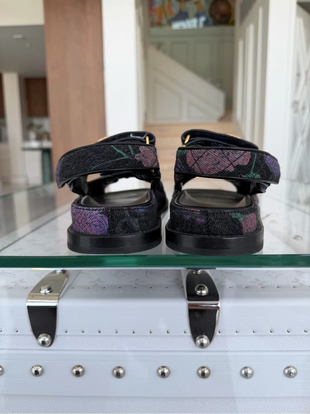 CHANEL 🖤 Interlocking CC Multicolor Denim Dad Sandals Sz 36